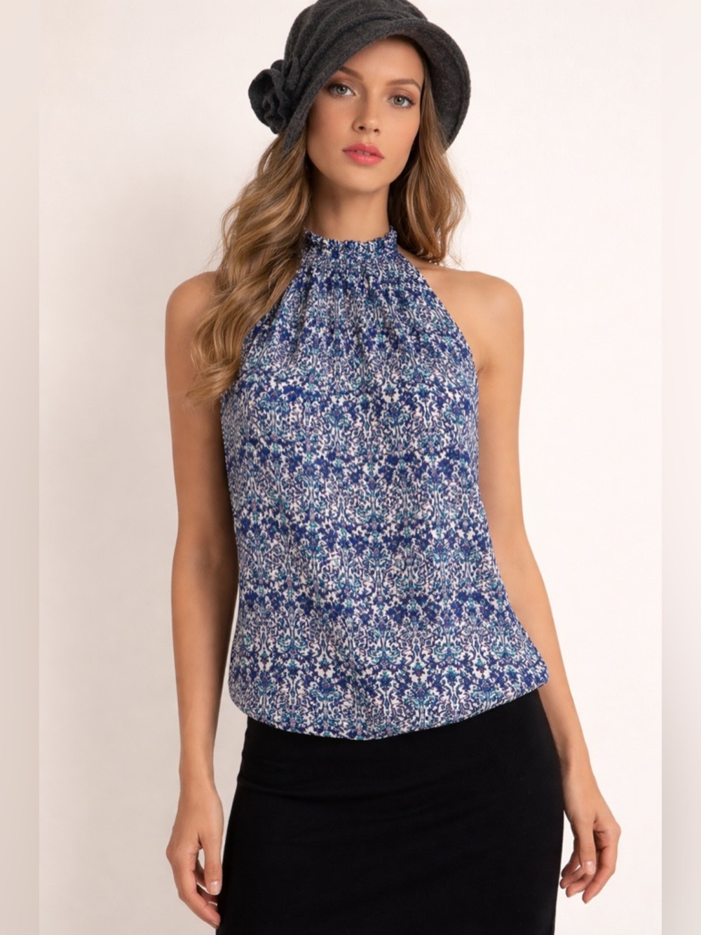 Anne Carson Navy Floral Blouse